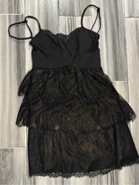 BCBGMaxAzria Black Lace Tiered Mini Dress